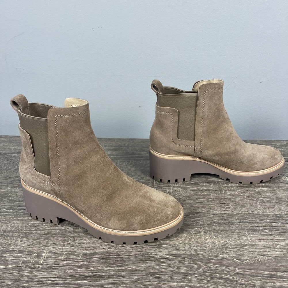 Dolce Vita Haily Boots Womens Size 8.5M Taupe Suede Leather Chunky Heel Chelsea - Picture 4 of 10